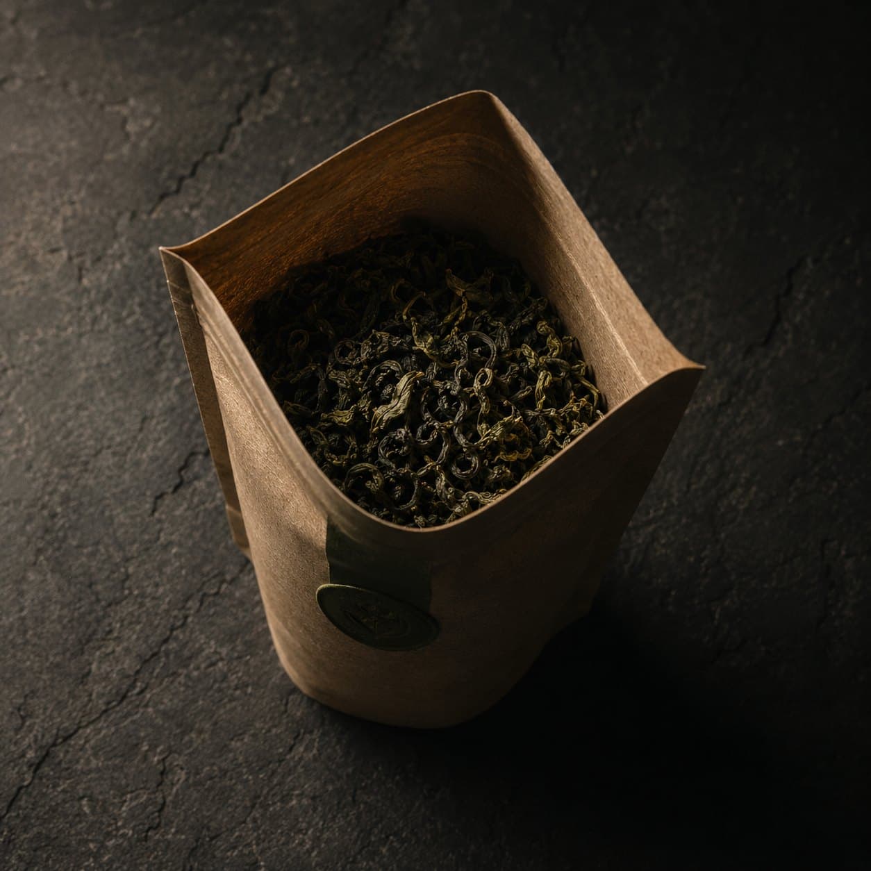 The pack opened, leaf visible inside